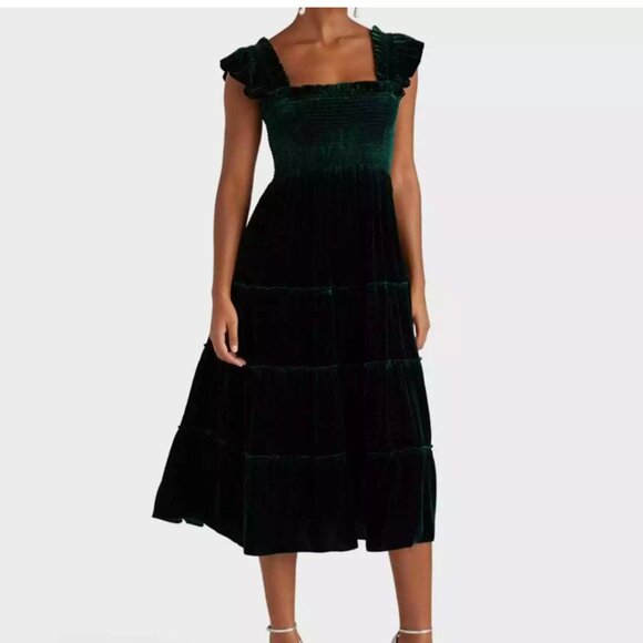 Hill House | Ellie Nap Dress | Emerald Green Velvet | Small - Picture 6 of 7